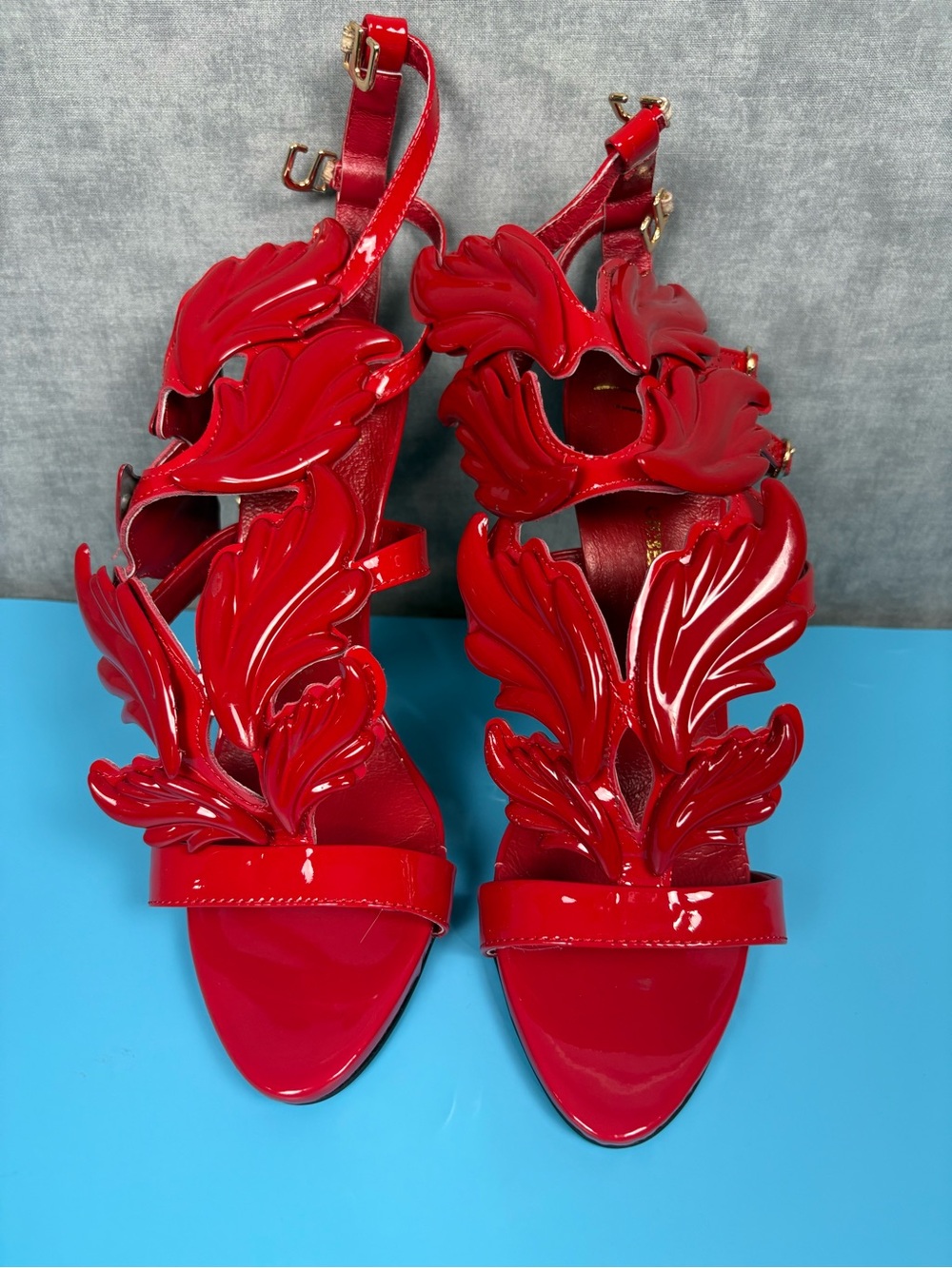 Giuseppe Zanotti Style Red Patent Leaf Cutout Heels Size 37 Stiletto